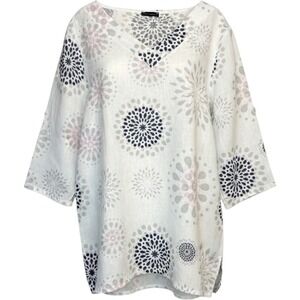 Luca Vanucci Italian Linen relaxed  Geometric  3/4 Sleeve Top , Size S